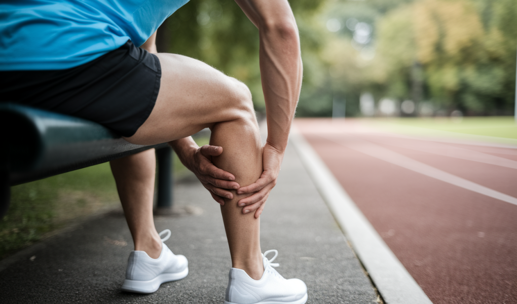 athlete-massant-mollet-banc