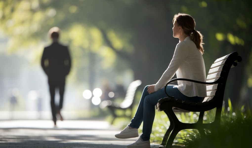 femme-dos-banc-parc-silhouette-homme