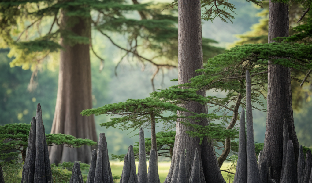 foret-cypres-troncs-feuillage-lumiere