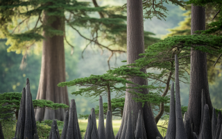 foret-cypres-troncs-feuillage-lumiere