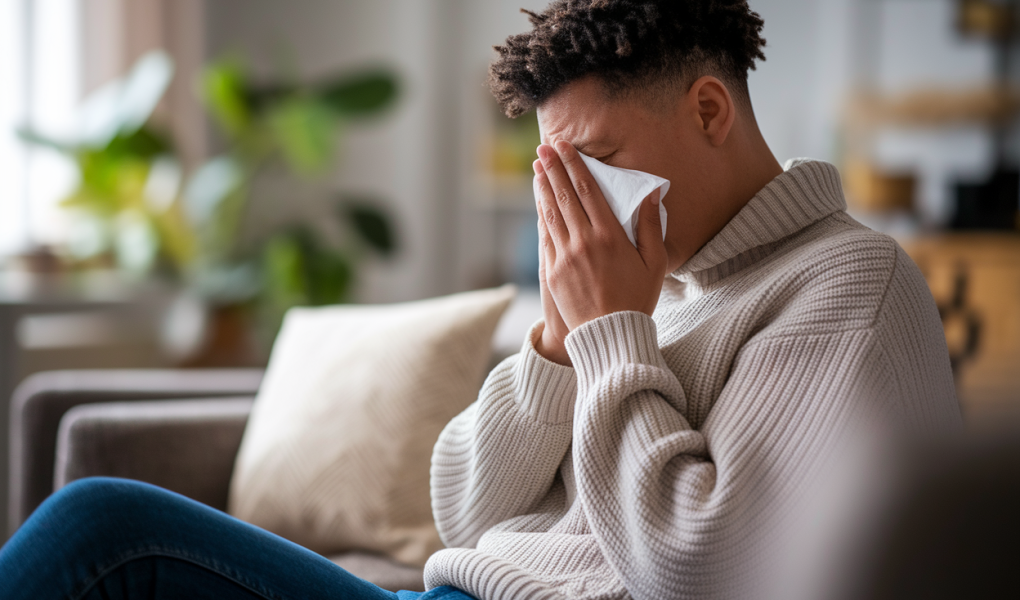 personne-eternuement-mouchoir-salon-flou