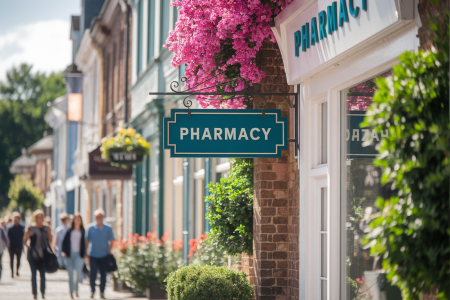 rue-pittoresque-enseigne-pharmacie-batiments