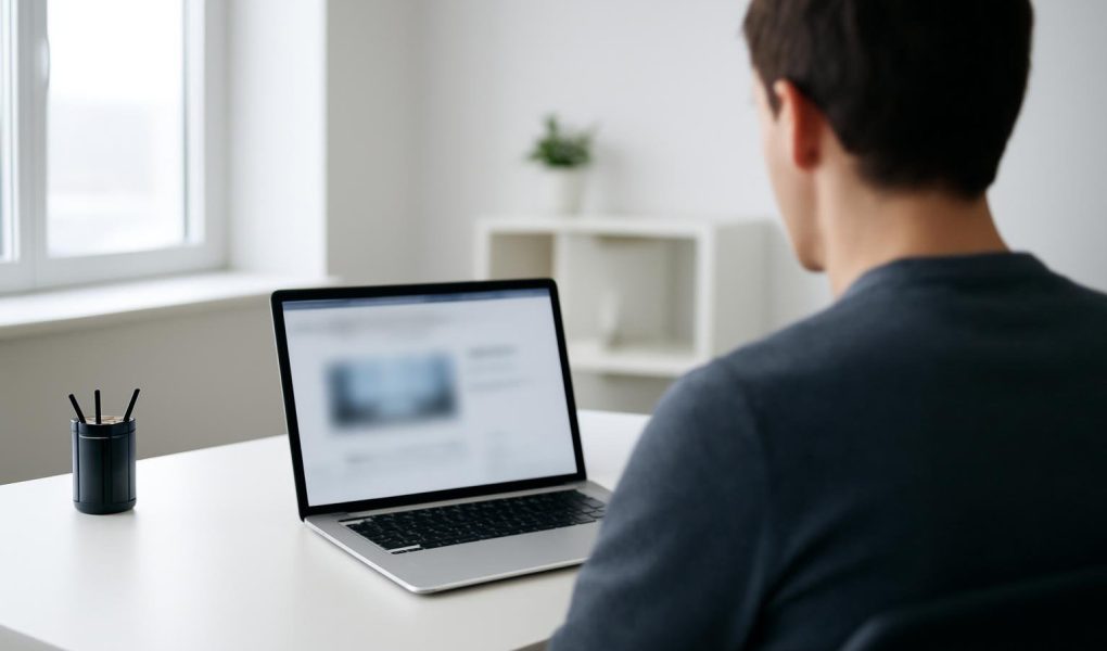 bureau-moderne-ordinateur-personne-floue