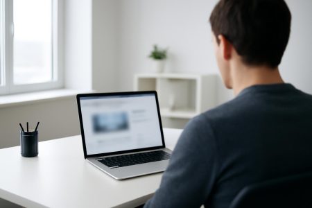 bureau-moderne-ordinateur-personne-floue