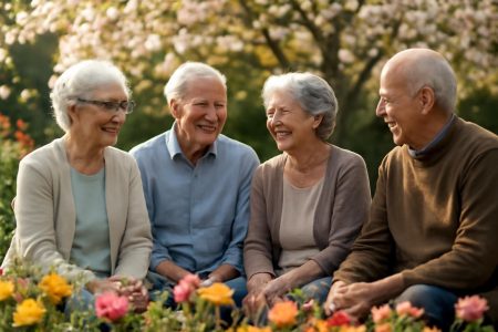seniors-jardin-arbres-fleurs-soleil
