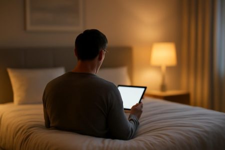 chambre-moderne-lit-lampe-tablette