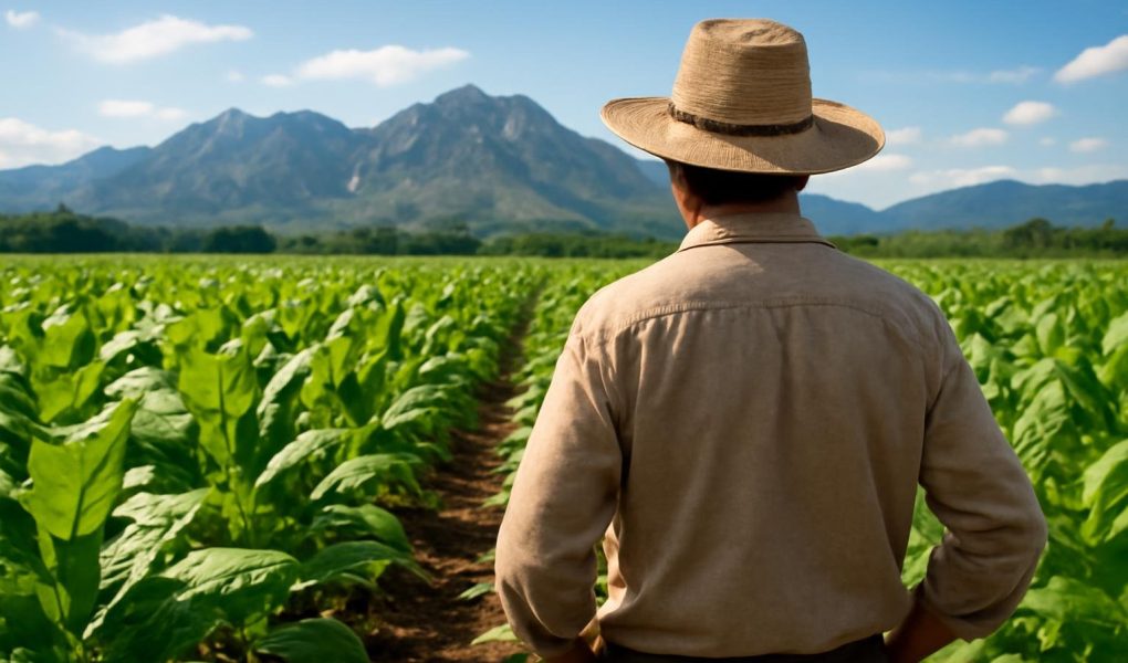 champ-tabac-fermier-chapeau-montagnes