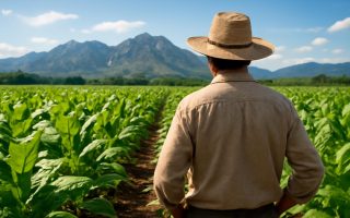 champ-tabac-fermier-chapeau-montagnes