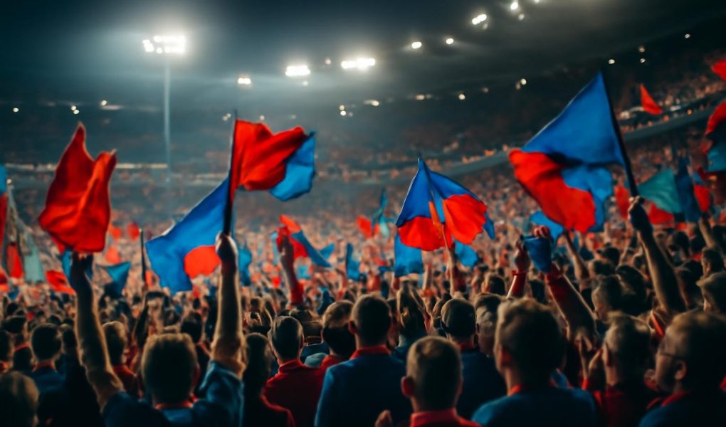 foule-supporters-drapeaux-rouges-bleus