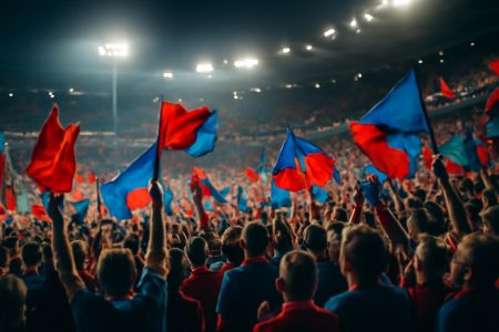 foule-supporters-drapeaux-rouges-bleus