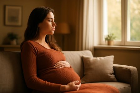 femme-enceinte-salon-ensoleille-serene