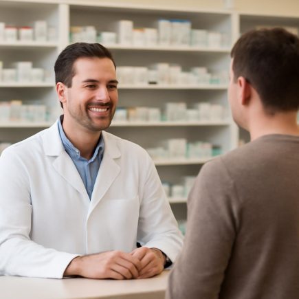 pharmacien-client-pharmacie-moderne-etageres